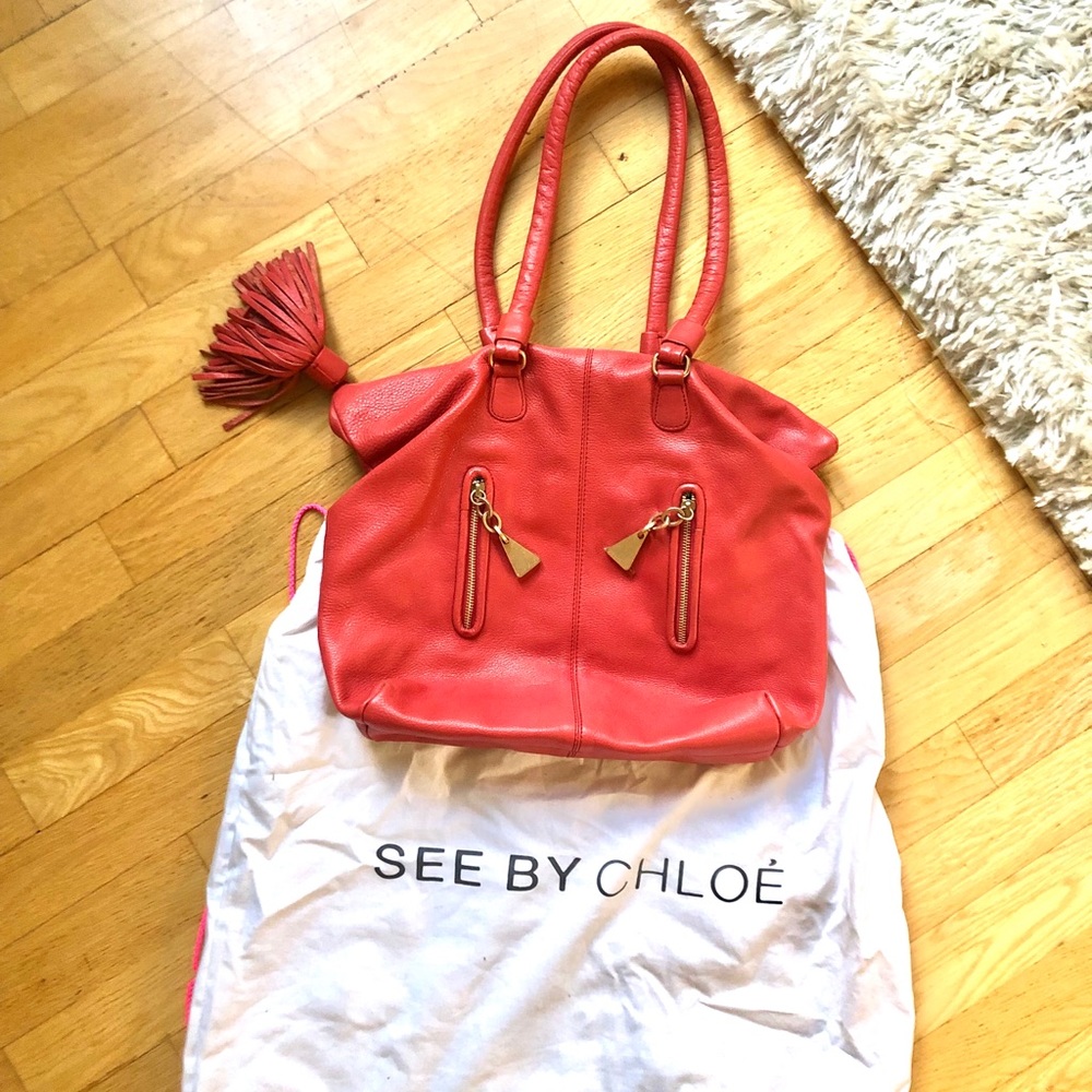 SEE by Chloe Coral Leather Tote